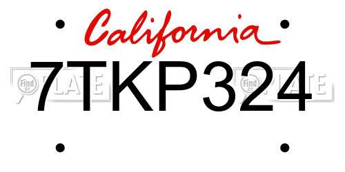 7TKP324 California License Plate