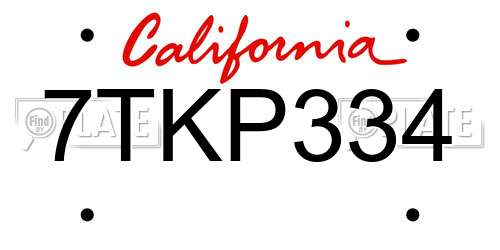 7TKP334 California License Plate