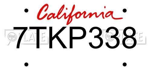 7TKP338 California License Plate