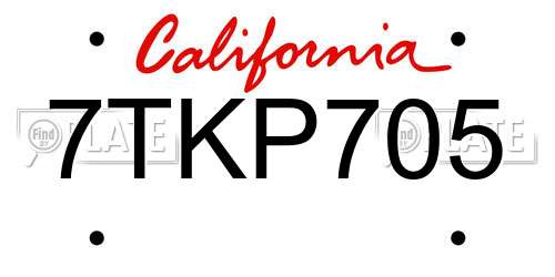 7TKP705 California License Plate