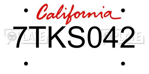 7TKS042 California License Plate