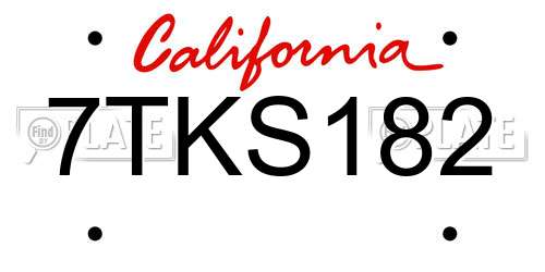 7TKS182 California License Plate
