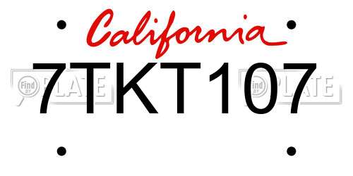 7TKT107 California License Plate
