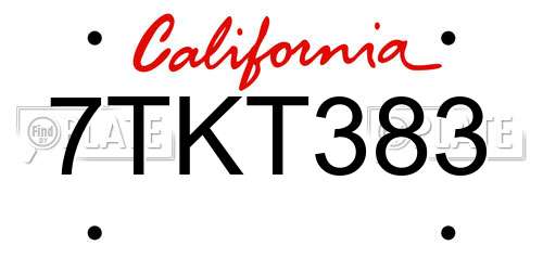 7TKT383 California License Plate