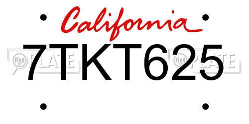 7TKT625 California License Plate