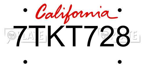 7TKT728 California License Plate
