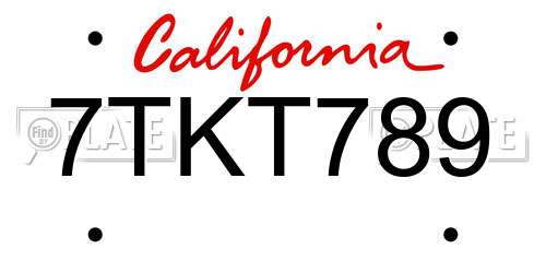 7TKT789 California License Plate