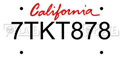 7TKT878 California License Plate