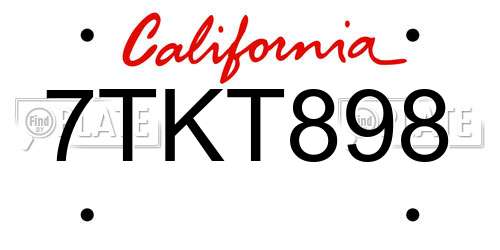 7TKT898 California License Plate