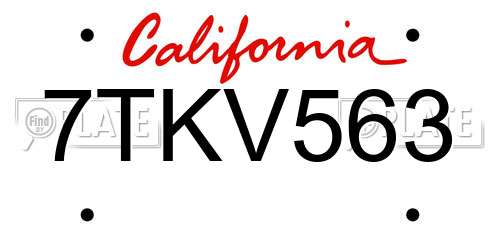 7TKV563 California License Plate