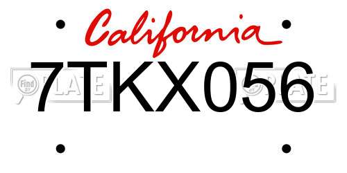7TKX056 California License Plate