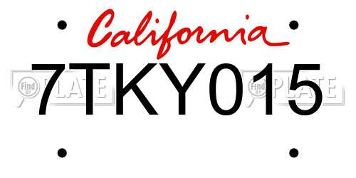 7TKY015 California License Plate