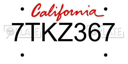7TKZ367 California License Plate