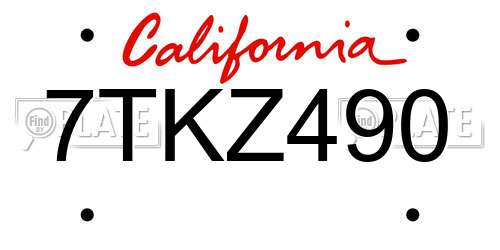 7TKZ490 California License Plate