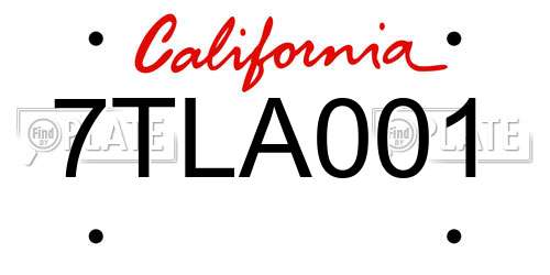 7TLA001 California License Plate