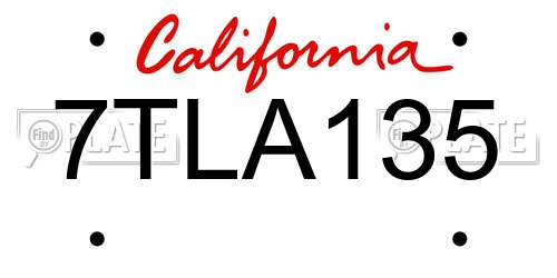 7TLA135 California License Plate