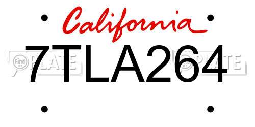 7TLA264 California License Plate