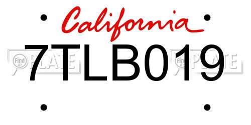 7TLB019 California License Plate