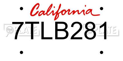 7TLB281 California License Plate
