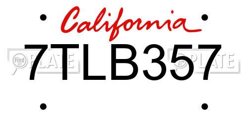 7TLB357 California License Plate