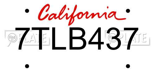 7TLB437 California License Plate