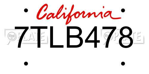 7TLB478 California License Plate