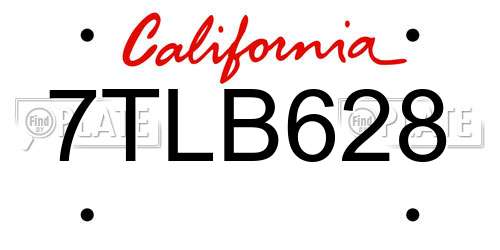 7TLB628 California License Plate