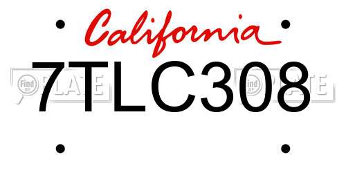 7TLC308 California License Plate