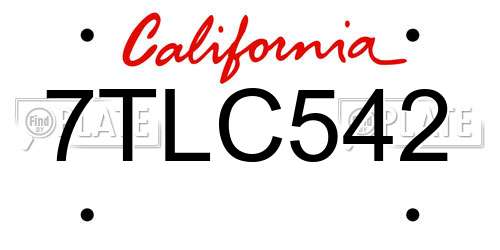 7TLC542 California License Plate