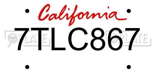 7TLC867 California License Plate