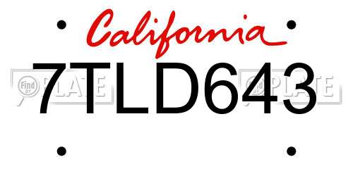 7TLD643 California License Plate
