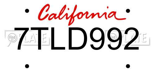 7TLD992 California License Plate