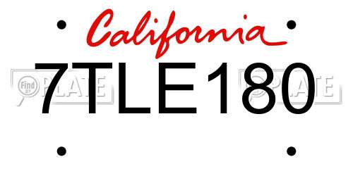 7TLE180 California License Plate