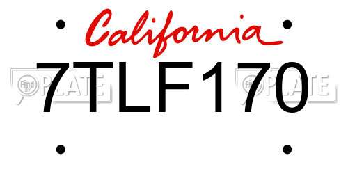 7TLF170 California License Plate
