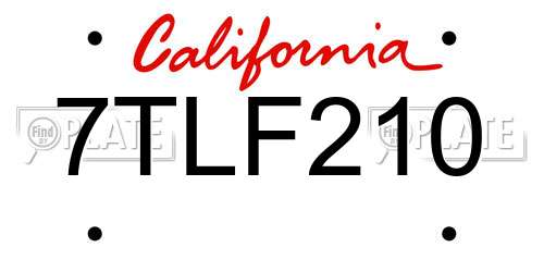 7TLF210 California License Plate