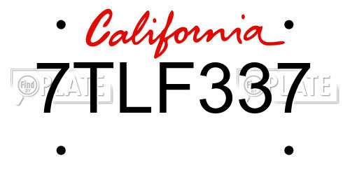 7TLF337 California License Plate