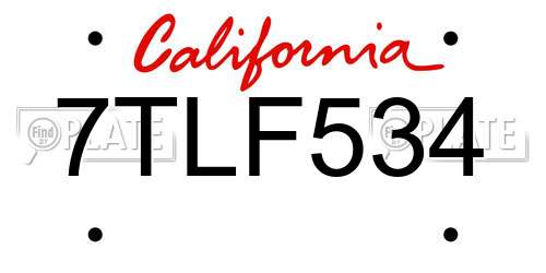 7TLF534 California License Plate