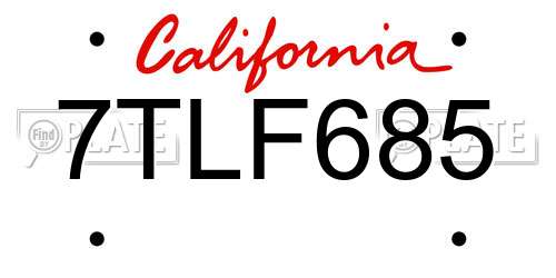 7TLF685 California License Plate