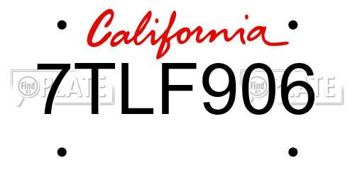 7TLF906 California License Plate