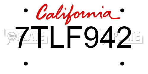 7TLF942 California License Plate