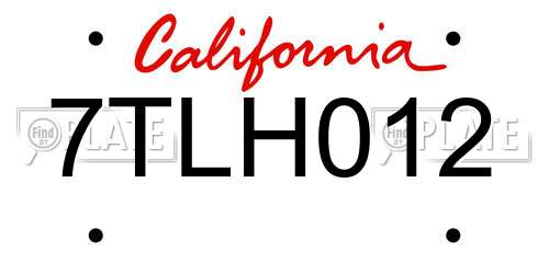 7TLH012 California License Plate
