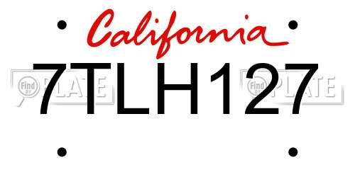 7TLH127 California License Plate