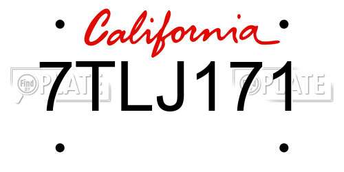 7TLJ171 California License Plate