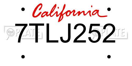 7TLJ252 California License Plate