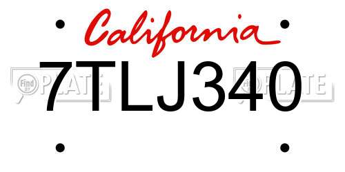 7TLJ340 California License Plate