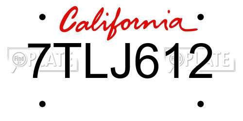 7TLJ612 California License Plate
