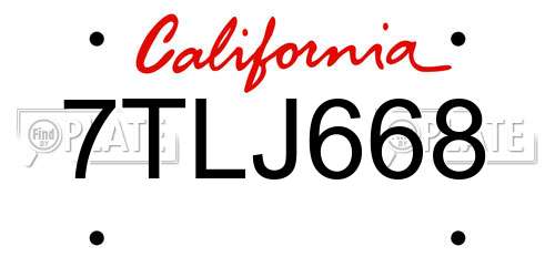7TLJ668 California License Plate