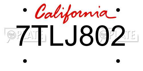 7TLJ802 California License Plate