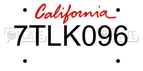 7TLK096 California License Plate