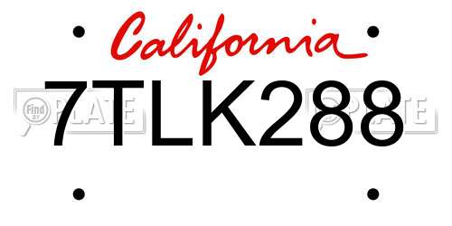 7TLK288 California License Plate